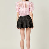 Puff Sleeve Plaid Sheer Top