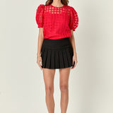 Puff Sleeve Plaid Sheer Top
