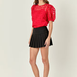 Sheer Plaid Puff Sleeve Top