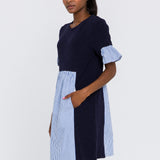 Knit Stripe Woven Mixed Dress