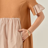 Knit Stripe Woven Mixed Dress