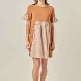 Knit Stripe Woven Mixed Dress
