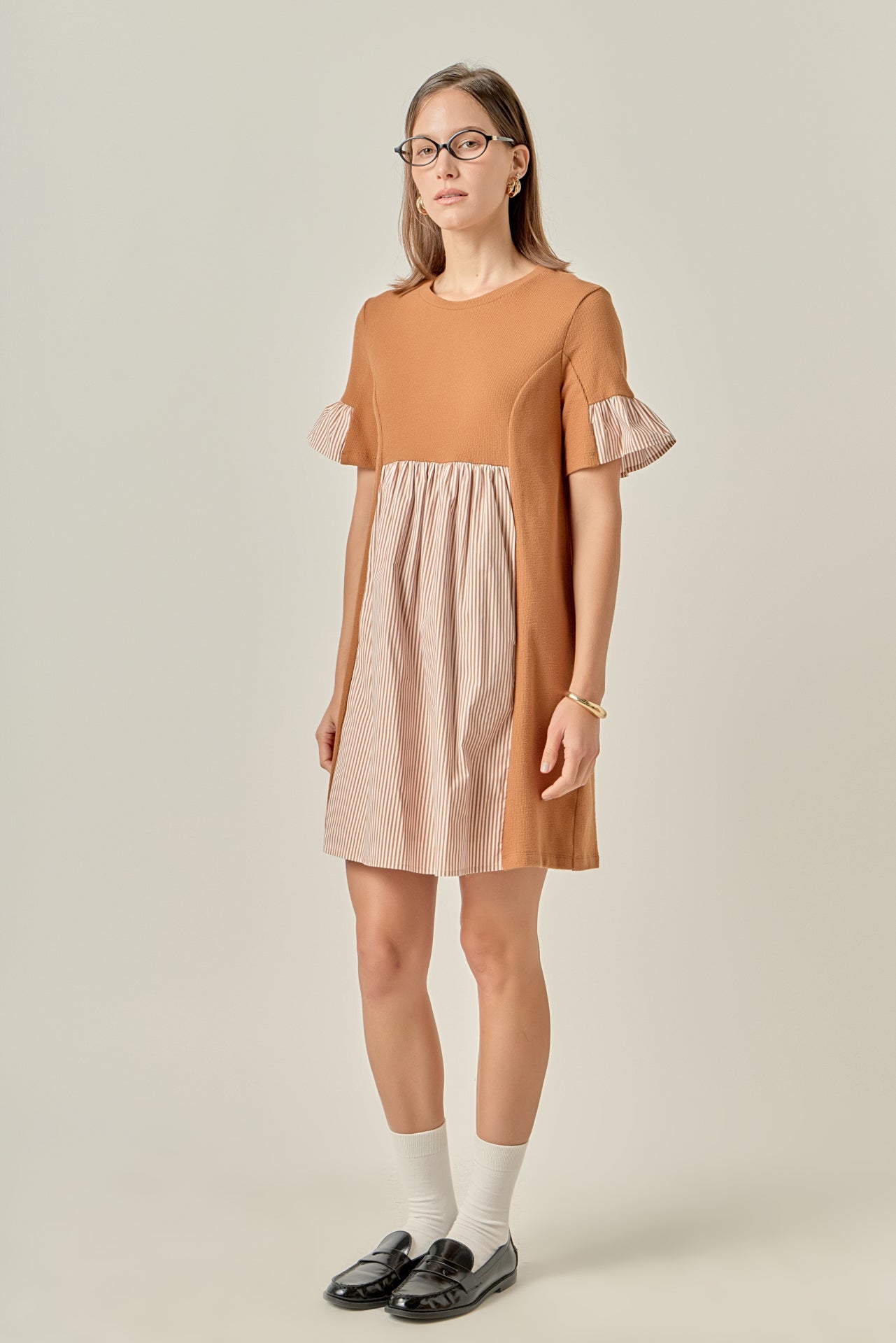 Knit Stripe Woven Mixed Dress