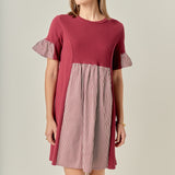 Knit Stripe Woven Mixed Dress