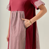 Knit Stripe Woven Mixed Dress
