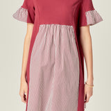 Knit Stripe Woven Mixed Dress