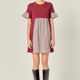 Knit Stripe Woven Mixed Dress
