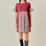 Knit Stripe Woven Mixed Dress