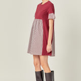 Knit Stripe Woven Mixed Dress