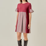 Knit Stripe Woven Mixed Dress