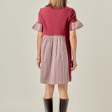 Knit Stripe Woven Mixed Dress