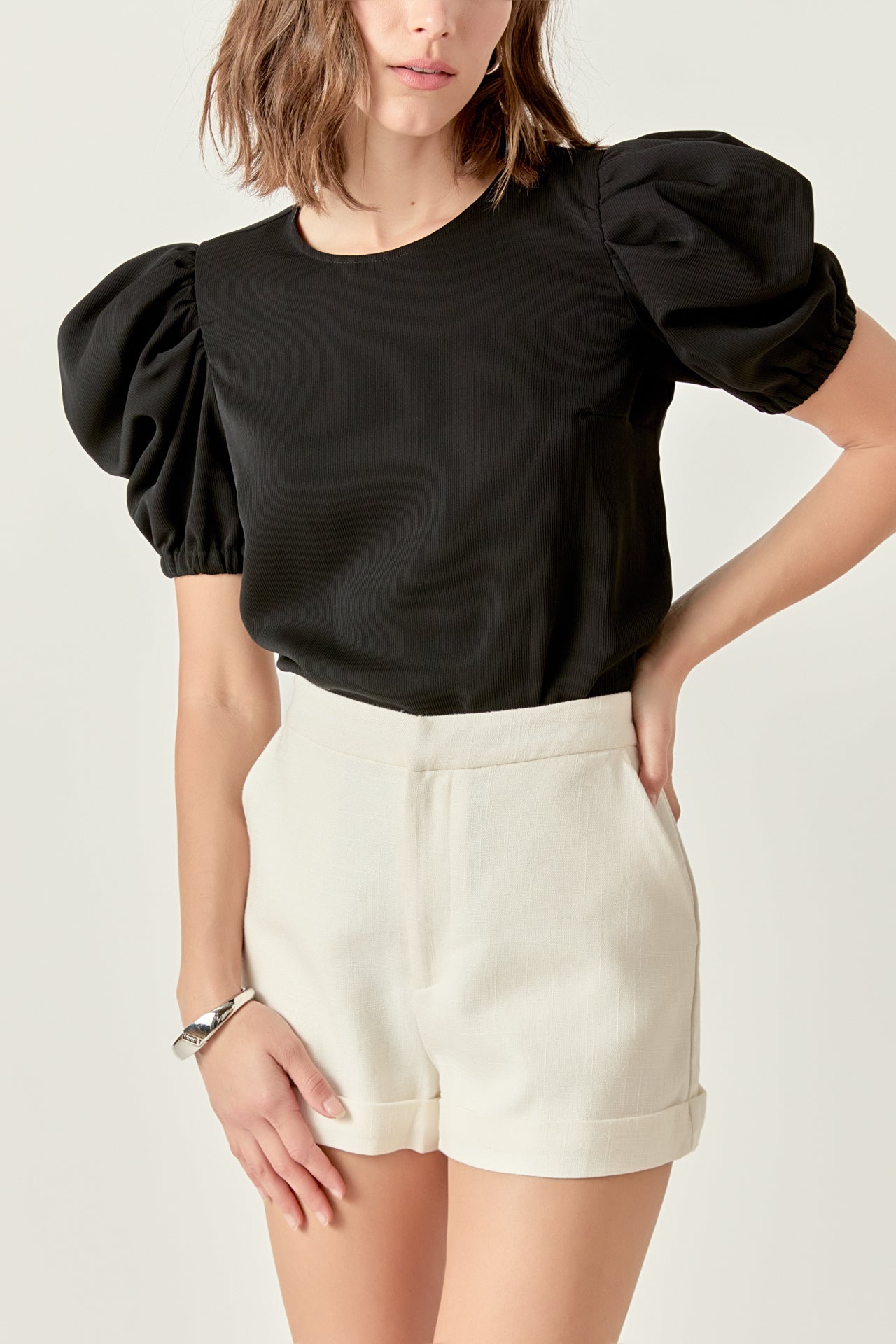 Ruched Puff Sleeve Top – English Factory