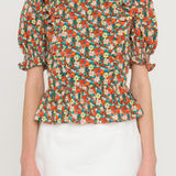 Floral Ruffle Detail Top