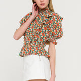 Floral Ruffle Detail Top