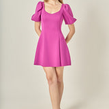 Puff Sleeve Mini Dress in Orchid