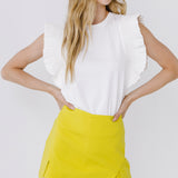 Poplin Knit Mixed Ruffle Detail Top