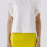Poplin Knit Mixed Ruffle Detail Top