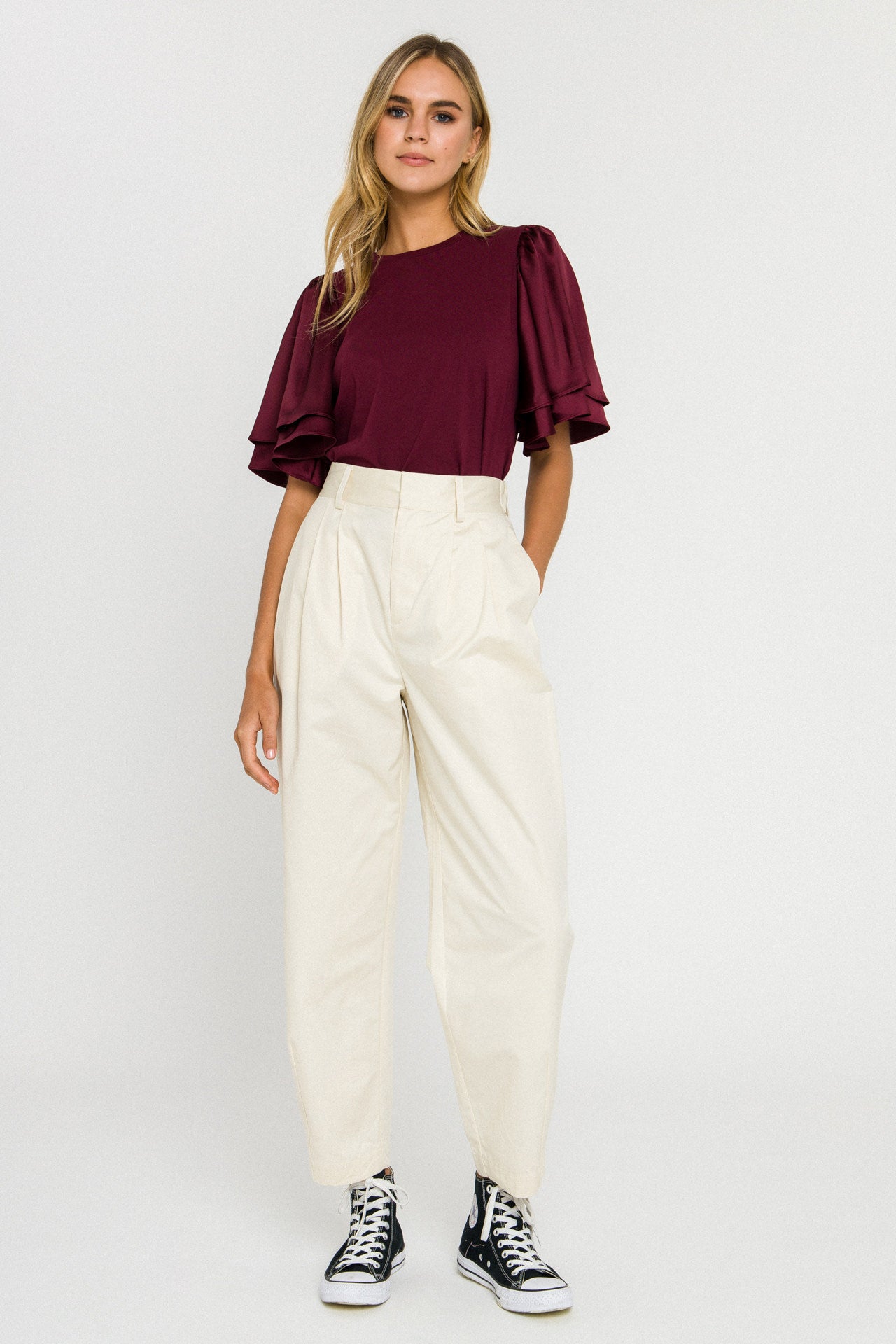 Chiffon Ruffle Sleeve T-shirt