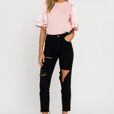 Chiffon Ruffle Sleeve T-shirt