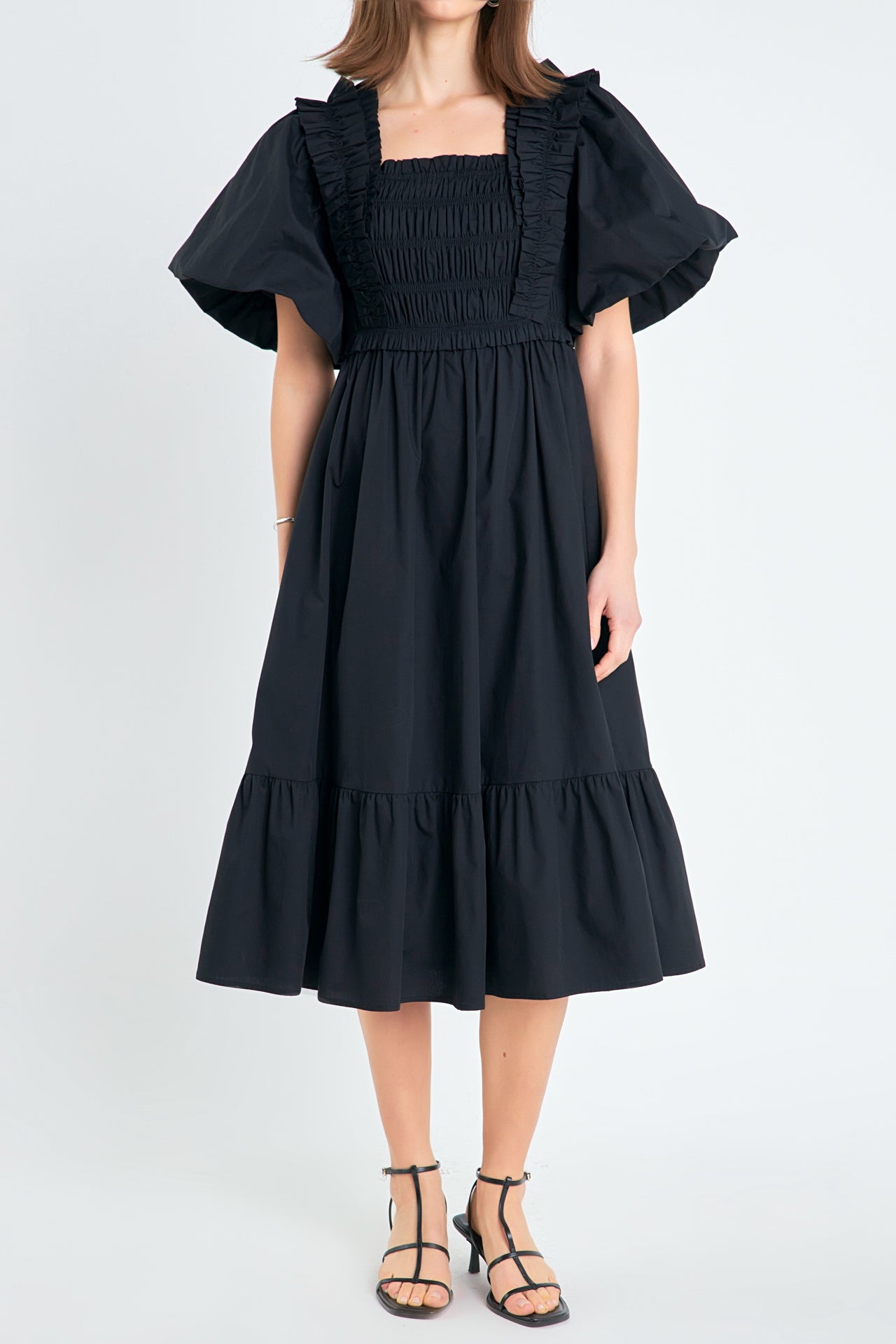 VIP【関税送料無料】希少 Rotate Puff sleeve midi dress Puff Short Sleeve Square Neck Midi Dress – English Factory
