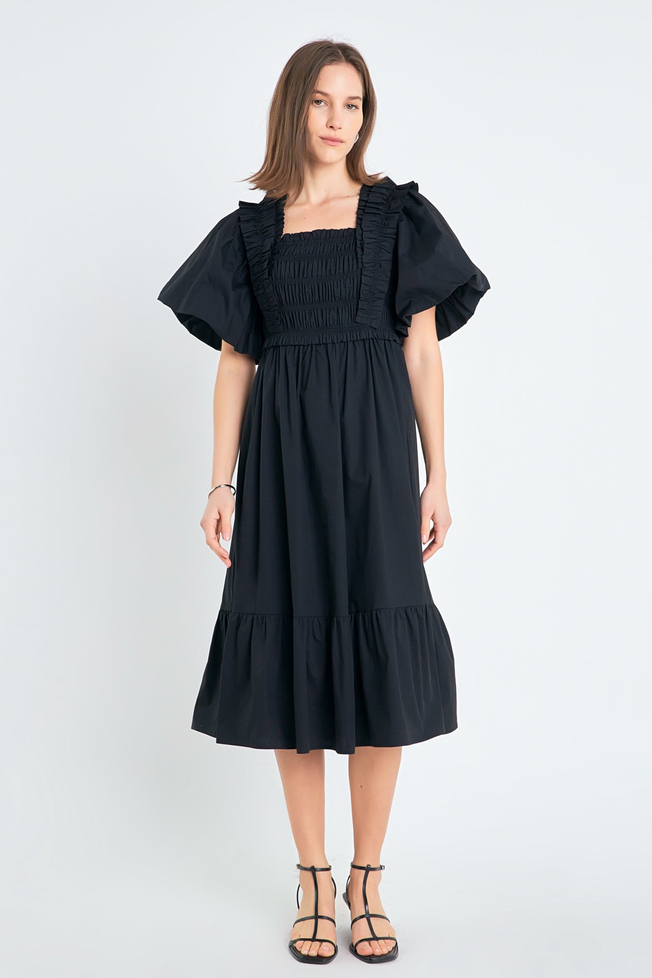 【I AM MARI】Veluel Puff-Sleeve Tweed Square-Neck Set-Up ★ Karl Lagerfeld Paris Women's Square Neck Puff Sleeve Tweed