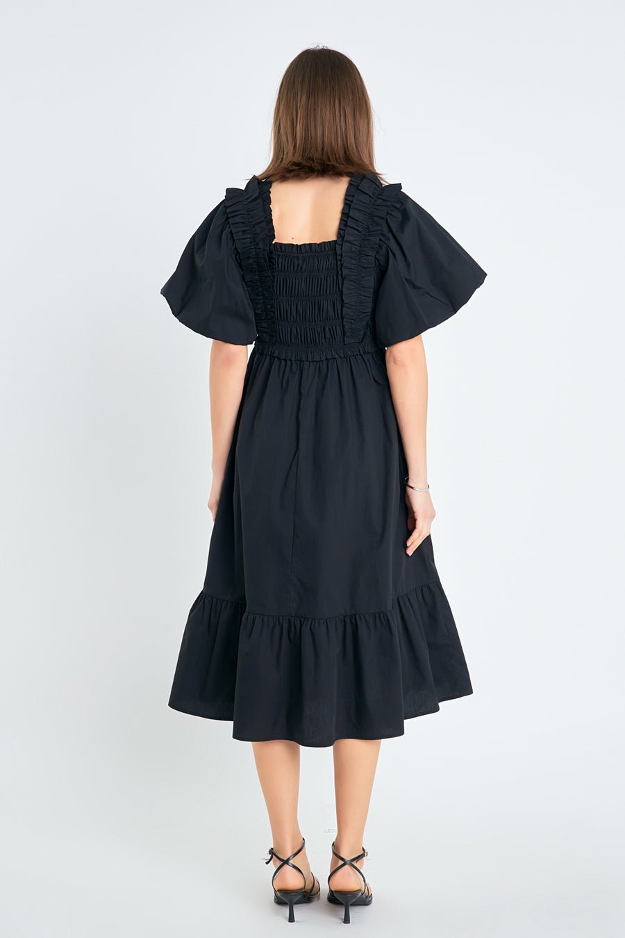 Square Neck Puff Sleeve Midi Dress