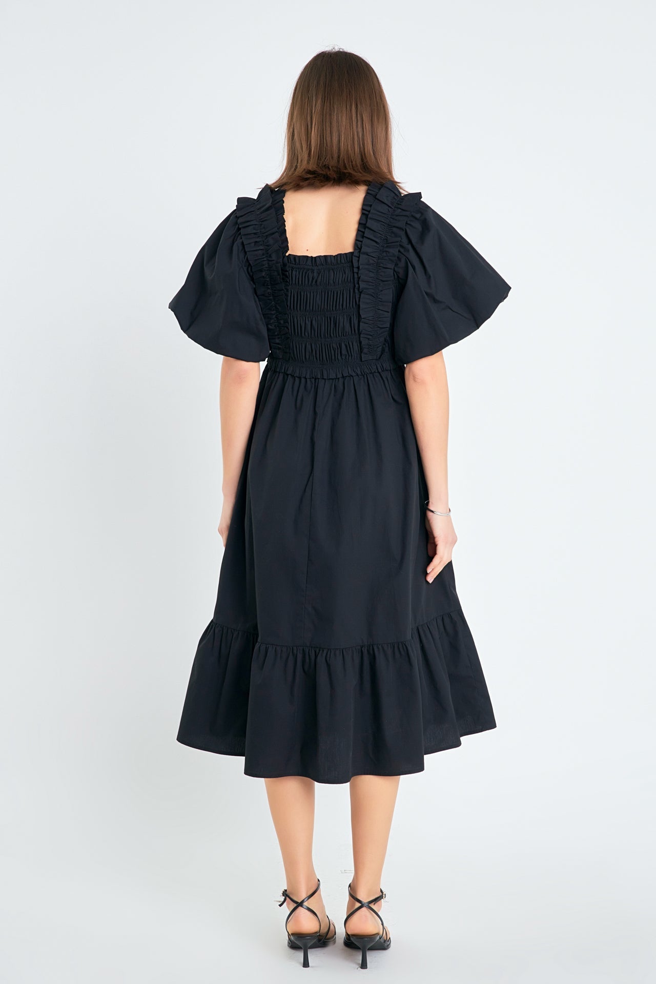 Puff Short Sleeve Square Neck Midi Dress – English Factory
