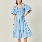 Puff Short Sleeve Square Neck Midi Dress
