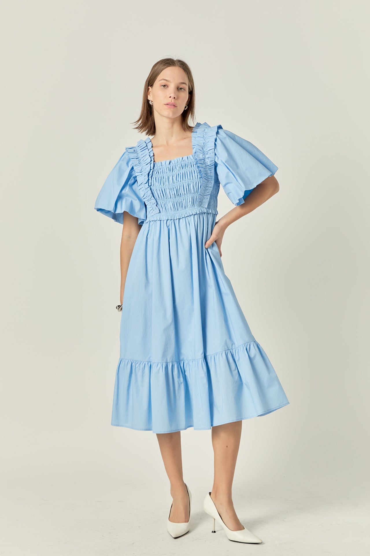 Puff Short Sleeve Square Neck Midi Dress English Factory Puff Short Sleeve Square Neck Midi Dress English Factory