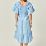 Puff Short Sleeve Square Neck Midi Dress