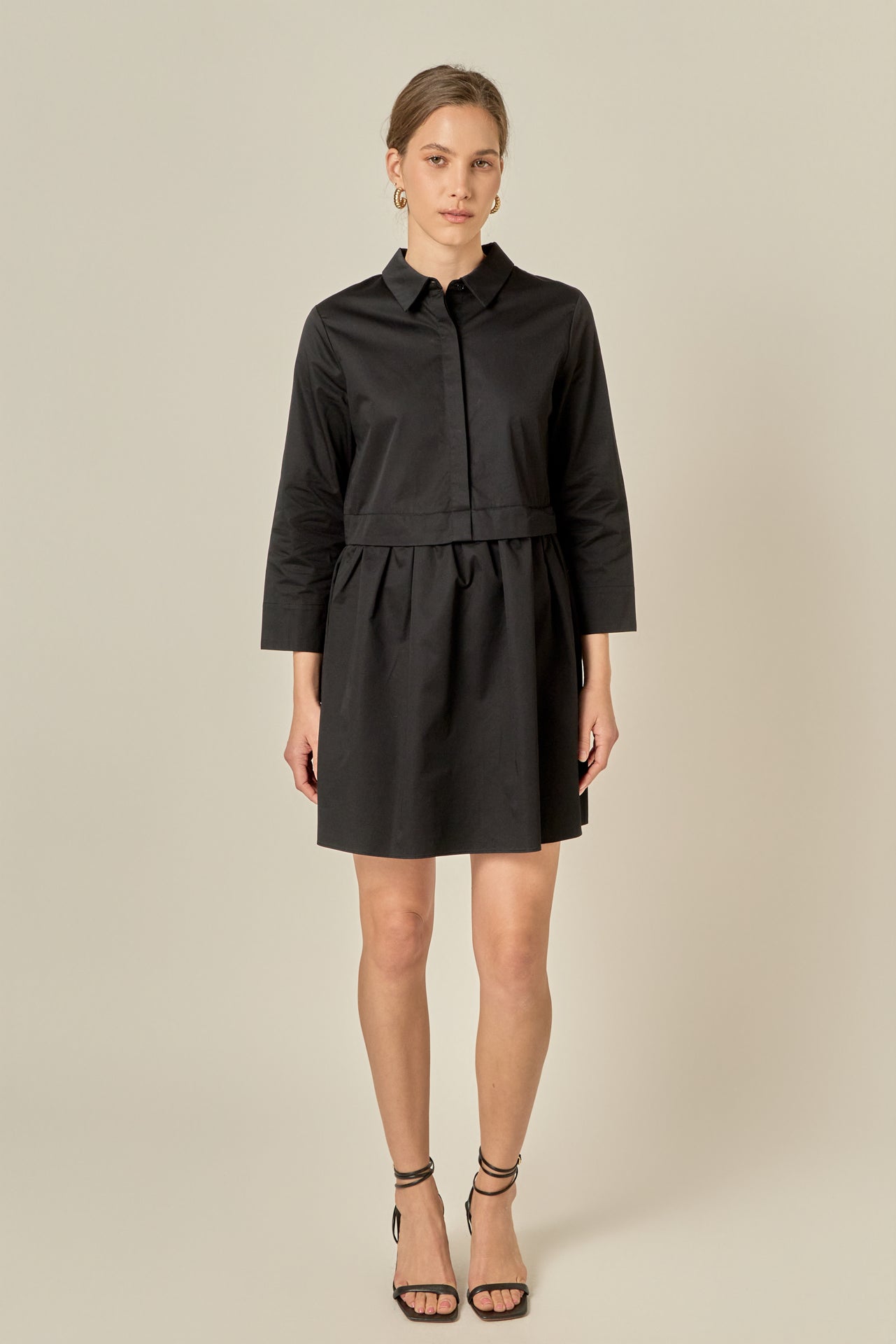 english factory long-sleeve bow-tie mini shirt dress Bow Detailed Mini Dress English Factory
