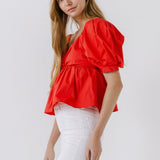 Women Woven Short Puff Sleeve Blouse