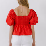 Women Woven Short Puff Sleeve Blouse