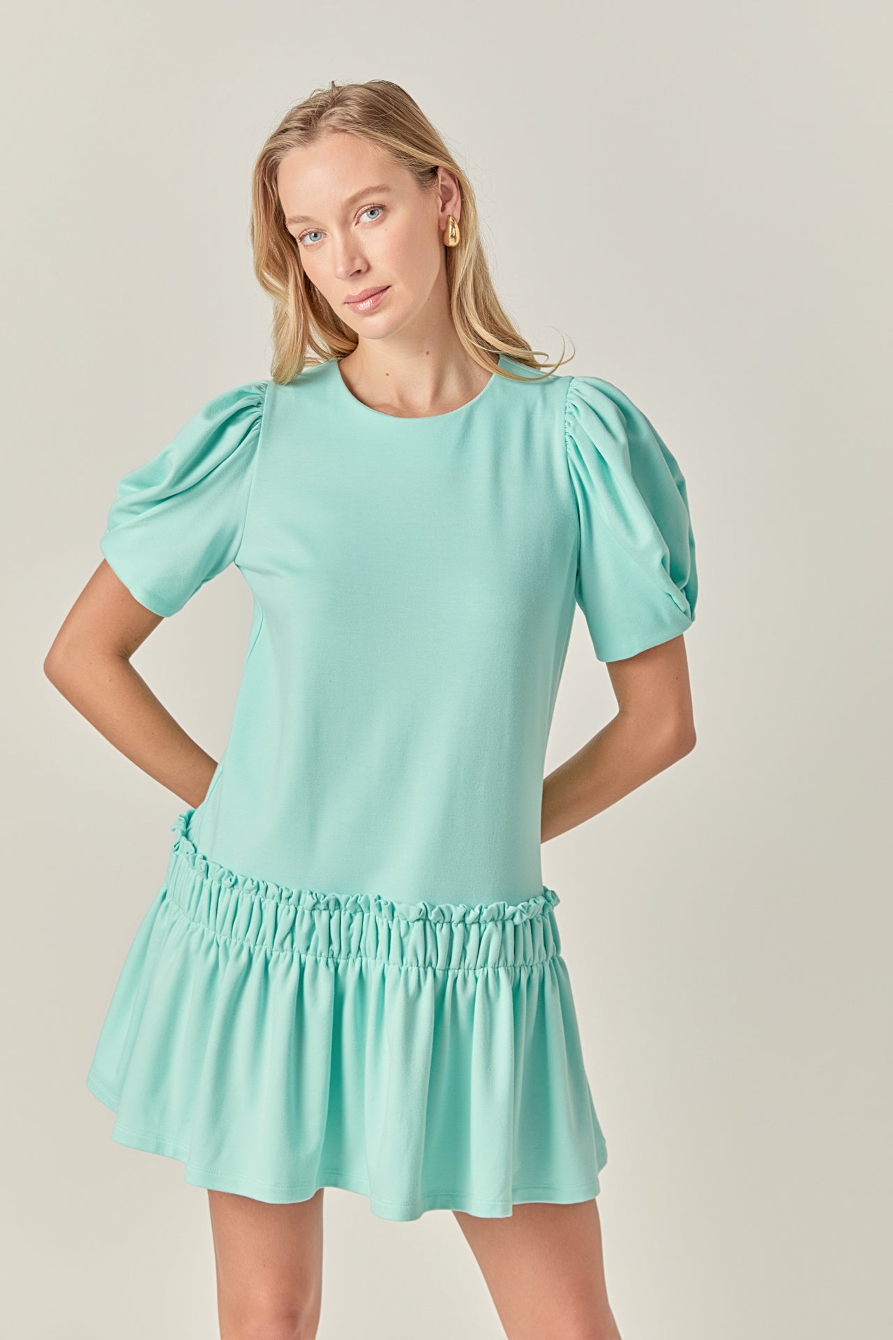 Puff Sleeve Peplum Mini Dress – English Factory