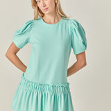 Puff Sleeve Peplum Mini Dress