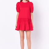 Puff Sleeve Peplum Mini Dress