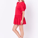Puff Sleeve Peplum Mini Dress