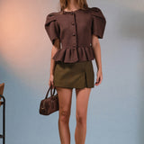 Puff Sleeve Peplum Knit Top