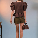Puff Sleeve Peplum Knit Top