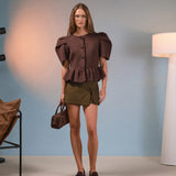 Puff Sleeve Peplum Knit Top
