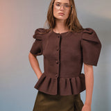 Puff Sleeve Peplum Knit Top