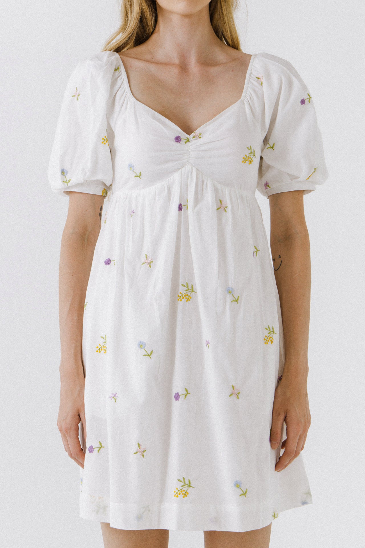 Embroidery Babydoll Mini Dress