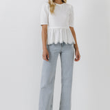 Mixed Media Eyelet Scallop Top