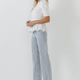 Mixed Media Eyelet Scallop Top