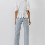 Mixed Media Eyelet Scallop Top