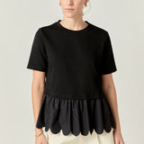 Mixed Media Scallop Detail T-shirt
