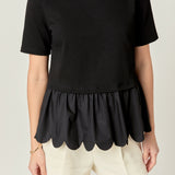 Mixed Media Scallop Detail T-shirt