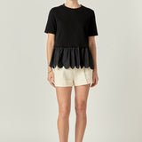 Mixed Media Scallop Detail T-shirt