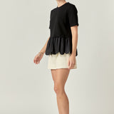 Mixed Media Scallop Detail T-shirt