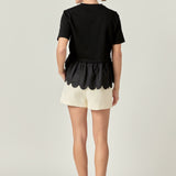 Mixed Media Scallop Detail T-shirt